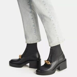 NIB$425 COACH Kenna Leather Pull-On Logo Chain Chunky Sole Heel Mid Boots 7.5